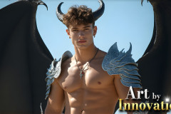 The Dragon Prince - A very attractive shirtless young male prince,with his dragon.