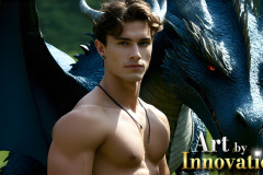 The Dragon Prince - A very attractive shirtless young male prince,with his dragon.