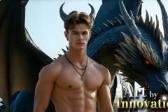 The Dragon Prince - A very attractive shirtless young male prince,with his dragon.