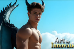 The Dragon Prince - A very attractive shirtless young male prince,with his dragon.
