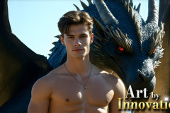 The Dragon Prince - A very attractive shirtless young male prince,with his dragon.