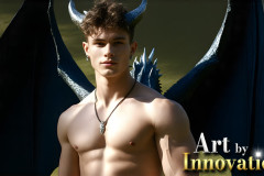 The Dragon Prince - A very attractive shirtless young male prince,with his dragon.