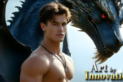 The Dragon Prince - A very attractive shirtless young male prince,with his dragon.