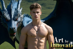 The Dragon Prince - A very attractive shirtless young male prince,with his dragon.