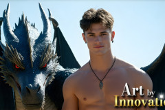 The Dragon Prince - A very attractive shirtless young male prince,with his dragon.