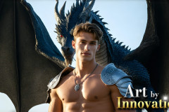 The Dragon Prince - A very attractive shirtless young male prince,with his dragon.