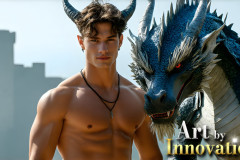 The Dragon Prince - A very attractive shirtless young male prince,with his dragon.