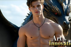 The Dragon Prince - A very attractive shirtless young male prince,with his dragon.