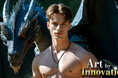 The Dragon Prince - A very attractive shirtless young male prince,with his dragon.