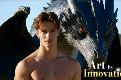 The Dragon Prince - A very attractive shirtless young male prince,with his dragon.