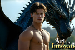 The Dragon Prince - A very attractive shirtless young male prince,with his dragon.