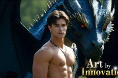 The Dragon Prince - A very attractive shirtless young male prince,with his dragon.