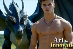 The Dragon Prince - A very attractive shirtless young male prince,with his dragon.