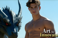 The Dragon Prince - A very attractive shirtless young male prince,with his dragon.