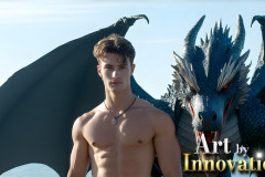 The Dragon Prince - A very attractive shirtless young male prince,with his dragon.