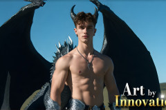 The Dragon Prince - A very attractive shirtless young male prince,with his dragon.
