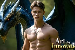 The Dragon Prince - A very attractive shirtless young male prince,with his dragon.