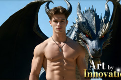 The Dragon Prince - A very attractive shirtless young male prince,with his dragon.