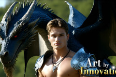 The Dragon Prince - A very attractive shirtless young male prince,with his dragon.