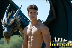 The Dragon Prince - A very attractive shirtless young male prince,with his dragon.