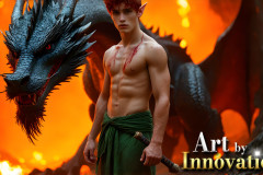 The Dragon Prince - A very attractive shirtless young male prince,with his dragon.