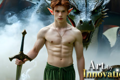 The Dragon Prince - A very attractive shirtless young male prince,with his dragon.