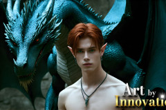 The Dragon Prince - A very attractive shirtless young male prince,with his dragon.