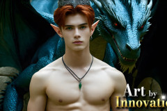 The Dragon Prince - A very attractive shirtless young male prince,with his dragon.