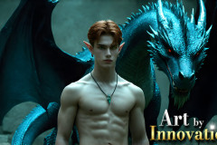 The Dragon Prince - A very attractive shirtless young male prince,with his dragon.