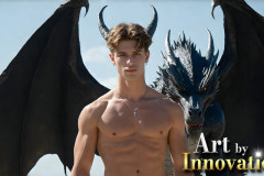 The Dragon Prince - A very attractive shirtless young male prince,with his dragon.