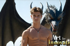 The Dragon Prince - A very attractive shirtless young male prince,with his dragon.