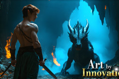 The Dragon Prince - A very attractive shirtless young male prince,with his dragon.