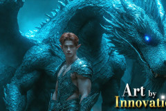 The Dragon Prince - A very attractive shirtless young male prince,with his dragon.