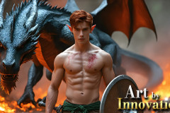 The Dragon Prince - A very attractive shirtless young male prince,with his dragon.