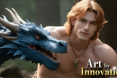 The Dragon Prince - A very attractive shirtless young male prince,with his dragon.
