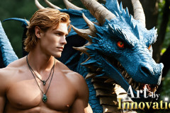 The Dragon Prince - A very attractive shirtless young male prince,with his dragon.
