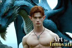 The Dragon Prince - A very attractive shirtless young male prince,with his dragon.