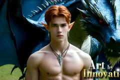 The Dragon Prince - A very attractive shirtless young male prince,with his dragon.