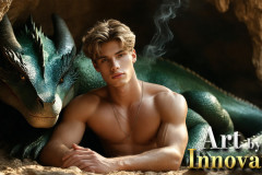 The Dragon Prince - A very attractive shirtless young male prince,with his dragon.