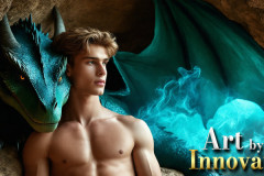 The Dragon Prince - A very attractive shirtless young male prince,with his dragon.