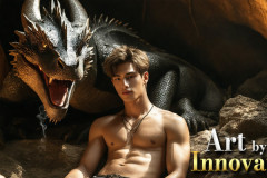 The Dragon Prince - A very attractive shirtless young male prince,with his dragon.