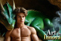 The Dragon Prince - A very attractive shirtless young male prince,with his dragon.