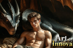 The Dragon Prince - A very attractive shirtless young male prince,with his dragon.