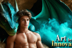 The Dragon Prince - A very attractive shirtless young male prince,with his dragon.