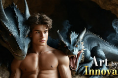 The Dragon Prince - A very attractive shirtless young male prince,with his dragon.