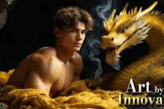 The Dragon Prince - A very attractive shirtless young male prince,with his dragon.