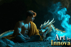 The Dragon Prince - A very attractive shirtless young male prince,with his dragon.