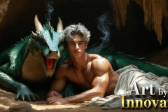 The Dragon Prince - A very attractive shirtless young male prince,with his dragon.