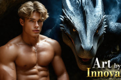 The Dragon Prince - A very attractive shirtless young male prince,with his dragon.
