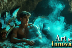 The Dragon Prince - A very attractive shirtless young male prince,with his dragon.